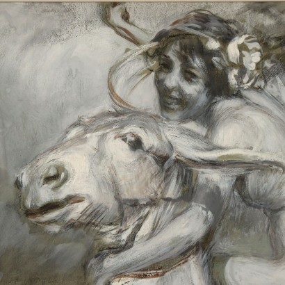 Antikes Gemälde A. Rizzi Mythologisches Subjekt Öl auf Karton \'800