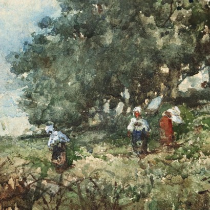 Ancient Painting Landscape Giuseppe Gabani Watercolor on Paper \'800