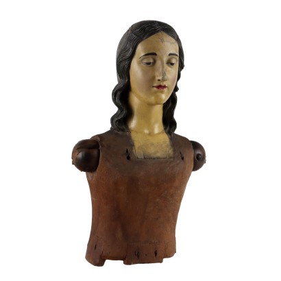 Büste eines Mannequins Italien '800 Skulptur aus Lackiertem Holz