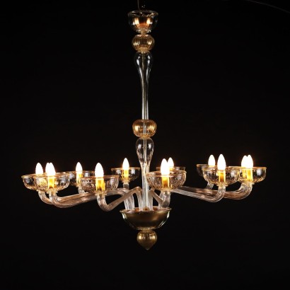 Antiker Kronleuchter Murano '900 12 Lichtern Vergoldetes Metall