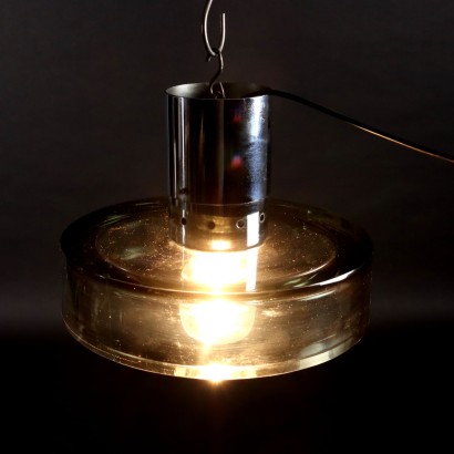 Lampe à Plafond Vintage Italie Années 60 Design Laiton Chromé Verre