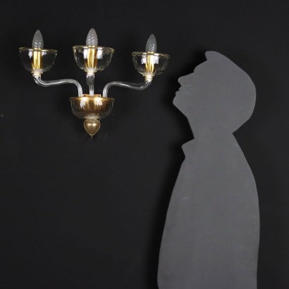 Antike 3 Lichtern Wandlampen Murano \'900 Metall Transparentes Glas