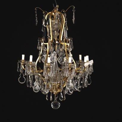 Ancient 10 Lights Chandelier Crystal Brass Italy \'900 Glass Lamps