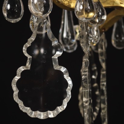 Antiker Kronleuchter 10 Lichtern Kristall Messing Italien \'900 Lampe