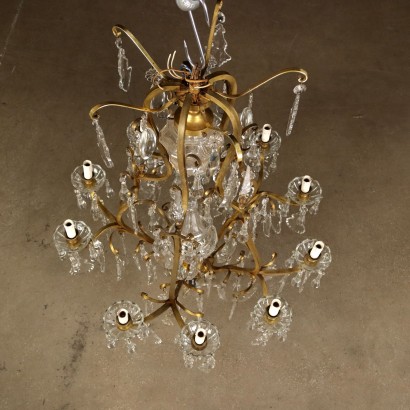 Ancient 10 Lights Chandelier Crystal Brass Italy \'900 Glass Lamps