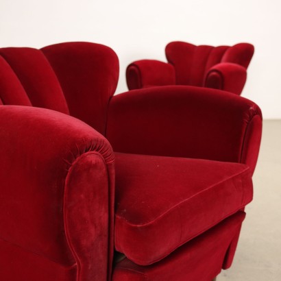 Vintage Sessel Italien 1950er Jahre Gepolsterte Sitze Feder Samt Holz