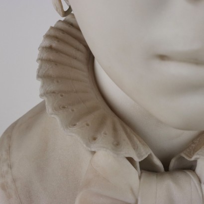 Antiker Büste Mädchen Weißer Marmor Luigi Agliati \'800 Skulptur