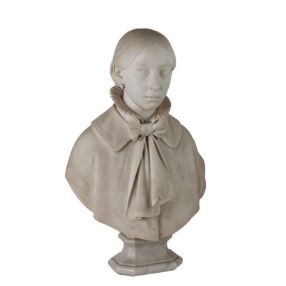 Buste de jeune fille en marbre blanc de Luigi Agliati
