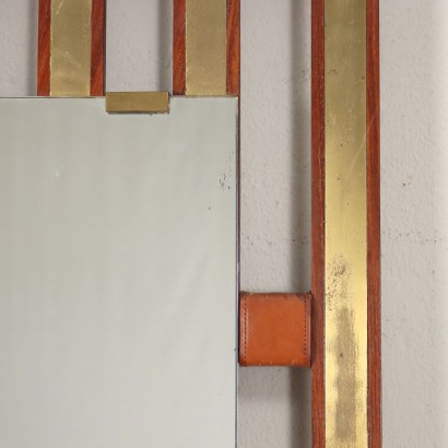 Miroir Vintage à Mur Italie Années 60 Bois Teck Cadre Laiton