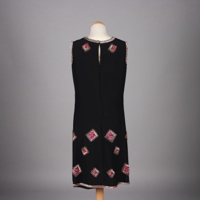 Robe Vintage Noire Paillettes Taille M/L Tissu Années 60 Broderies