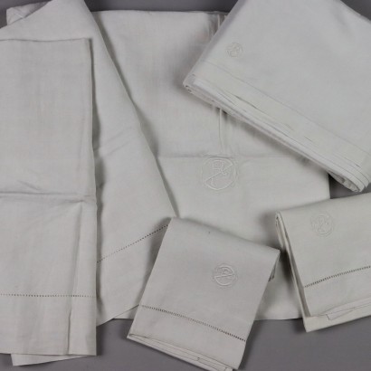 Vintage Double Bed Sheet Pillowcases Full Stitch Embroidery White Flax