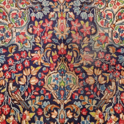 Vintage Kerman Carpet Iran 95x56 In Cotton Wool Big Knot 1980s