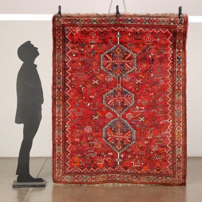 Vintage Shiraz Carpet Iran 83x61 In Wool Big Knot 40s-50s
