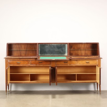 Vintage Cupboard Cabinet 1950s Veneered Wood Flap Glass