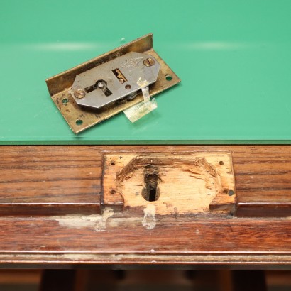 Vintage Cupboard Cabinet 1950s Veneered Wood Flap Glass