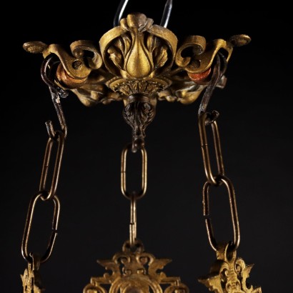 Ancient Art Nouveau Chandelier Gilded Bronze Italy \'900 10 Lights Glas