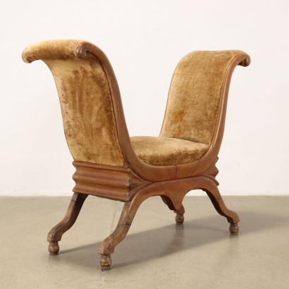 Antike Kurulischer Stuhl Mahagoni Italien \'800 Gepolsterte Sitze