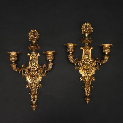 Ancient Neoclassical Wall Lamps Italy '900 Gilded Bronze Decorations