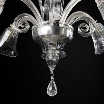 Antiker Kronleuchter Murano \'900 Geblasenes Glas 5 Lichtern Metall