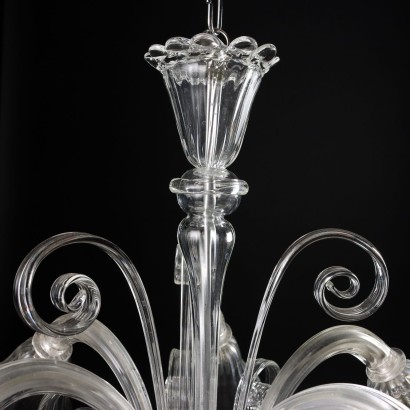 Antiker Kronleuchter Murano \'900 Geblasenes Glas 5 Lichtern Metall