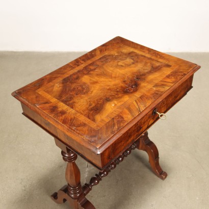 Ancient Working Table Umbertino Italy \'800 Veneered Wood