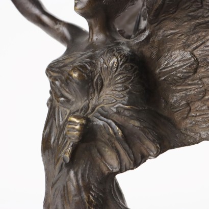 Sculpture Vintage Victoire Ailée Bronze Années 20 Marbre Ronde