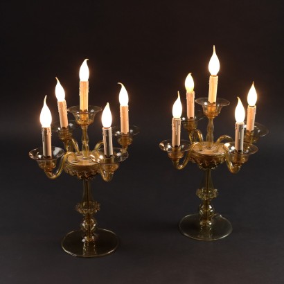 Antike Tischlampen Murano \'900 Gefärbigtes und Geblasenes Glas
