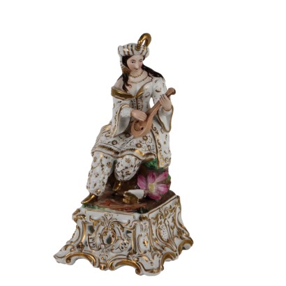 Porte-Parfum Ancien Porcelaine France '800 Doré Figurines Orientales