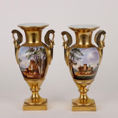 Ancient Vases Porcelain Europe Napoleon III Gold Decorations \'800