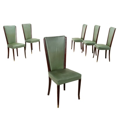 Group of 6 Chairs Wood Italy 1950s
