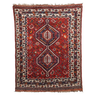 Vintage Shiraz Carpet 80x62 In Wool Big Knot Handmade