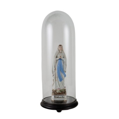 Ancient Sculpture Virgin Mary of Lourdes Glass Case Italy '900