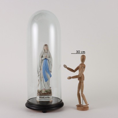 Anrike Skulptur Heilige Jungfrau von Lourdes Vitrine aus Glas \'900