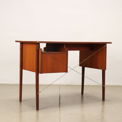Vintage Desk 1960s Side Drawers Veneered Teak Wood