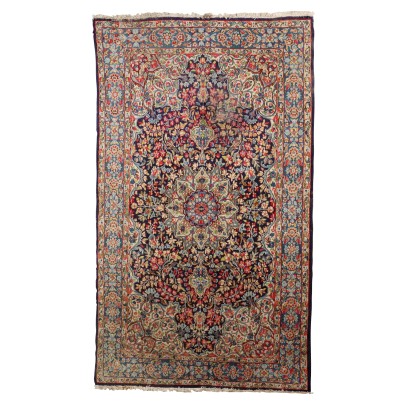 Vintage Kerman Carpet Iran 95x56 In Cotton Wool Big Knot 1980s