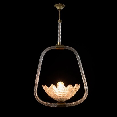 Lampe de Plafond Italie Années 1930 Lampes Verre Soufflé Laiton