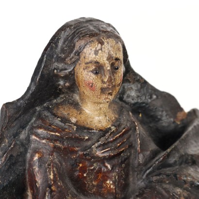 Sculpture Ancienne Vièrge Marie Espagne \'700 Bois Laqué et Peint