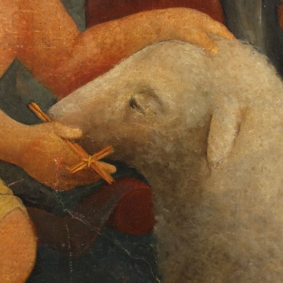 Antikes Gemälde Die Heilige Familie Öl auf Leinwand Gerahmt \'800