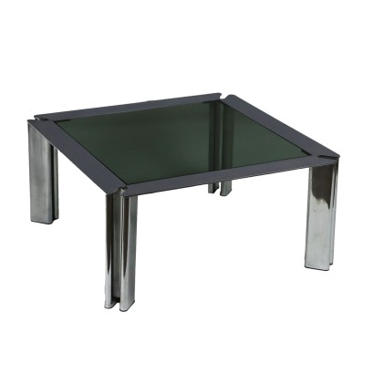 Vintage Coffee Tables Italy 60s-70s Chromed Metal Smoked Glass