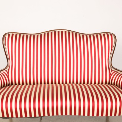 Ancient Sofa Italy \'900 Striped Silk Padded Seat Moved Feet