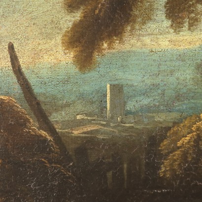Tableaux Anciens Paysage Figures Huile sur Toile Rome \'600 Peinture
