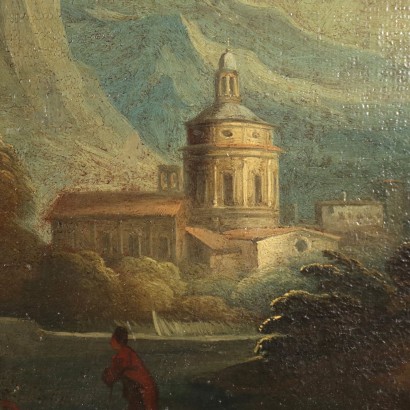 Tableaux Anciens Paysage Figures Huile sur Toile Rome \'600 Peinture