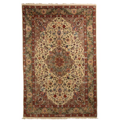 Vintage Tabriz Teppich Indien 287x190 cm Baumwolle Wolle Großer Knoten