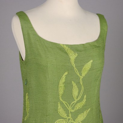 Robe Fourreau Vintage Lin Vert Taille L Italie Années 60-70 Épaules