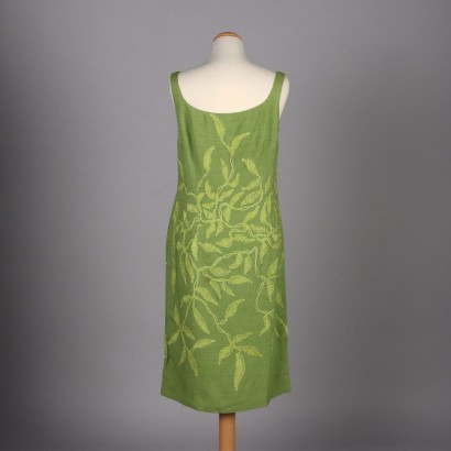 Vintage Green Sheath Dress Flax Size 18 Italy 60s-70s Shoulder Pads