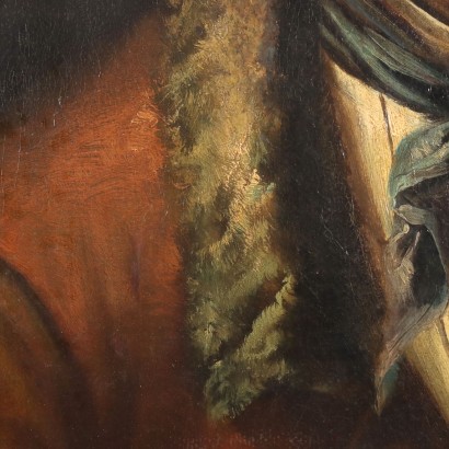 Antikes Gemälde 900 Männliches Porträt Öl auf Leinwand Bild Gerahmt