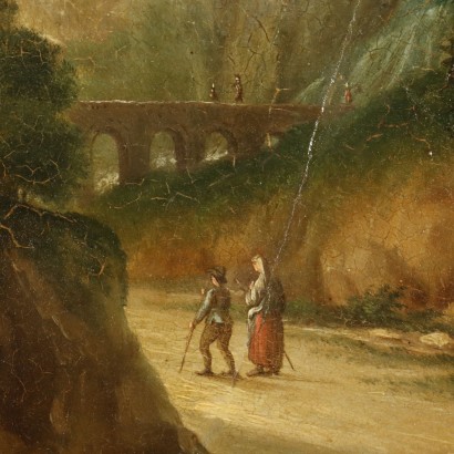 Peinture de paysage italienne avec personnages,paysages italiens avec personnages