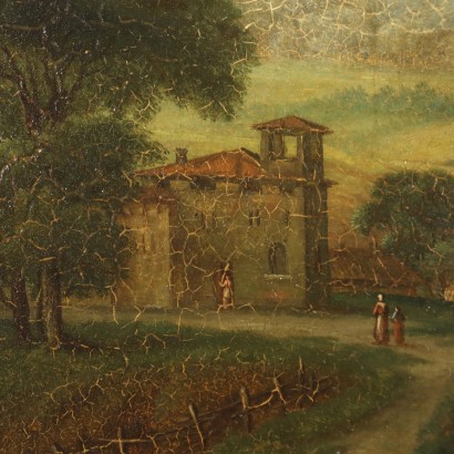 Peinture de paysage italienne avec personnages,paysages italiens avec personnages