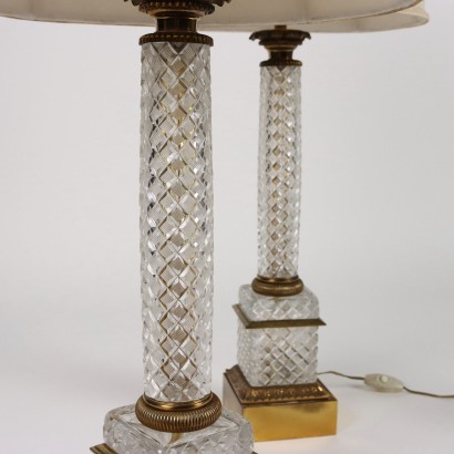 Paar Pa-Lampen aus Kristall und Bronze