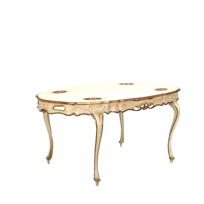 Ancient Louis XV Style Table '900 Painted and Gilded Wood Molded Top
